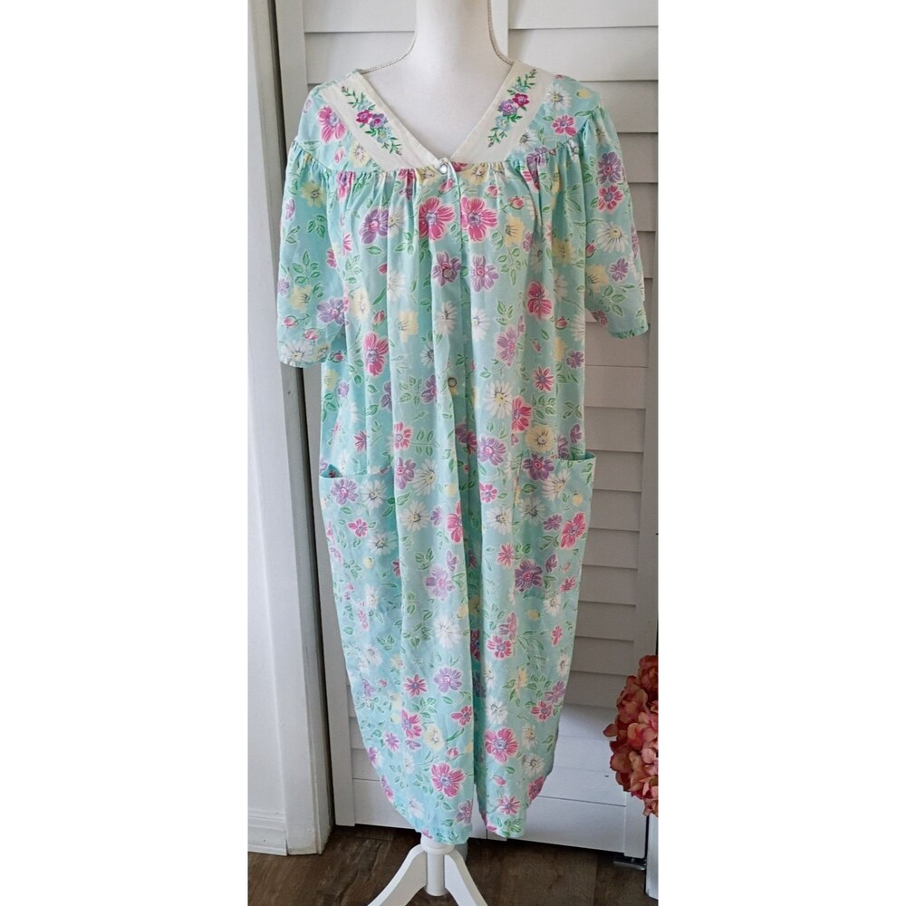 Simply Basic Vintage floral Housedress Pearl Snaps Pockets 1X